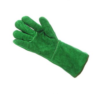 Mens Chrome Leather Fleece Lined 14" Green Gauntlets